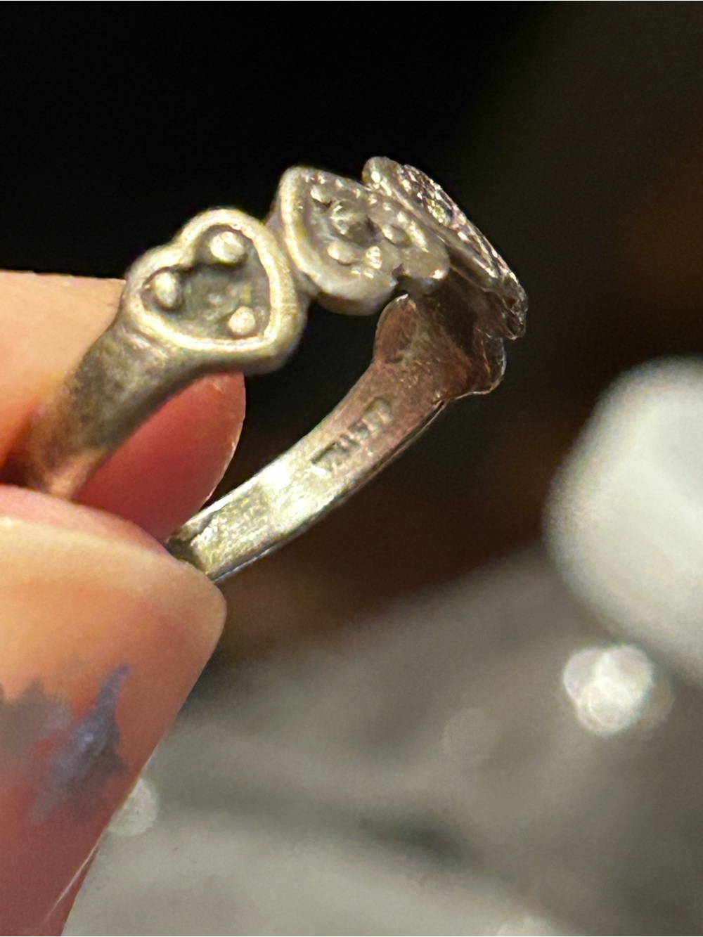 Vintage Silver Heart Link Ring - Silver